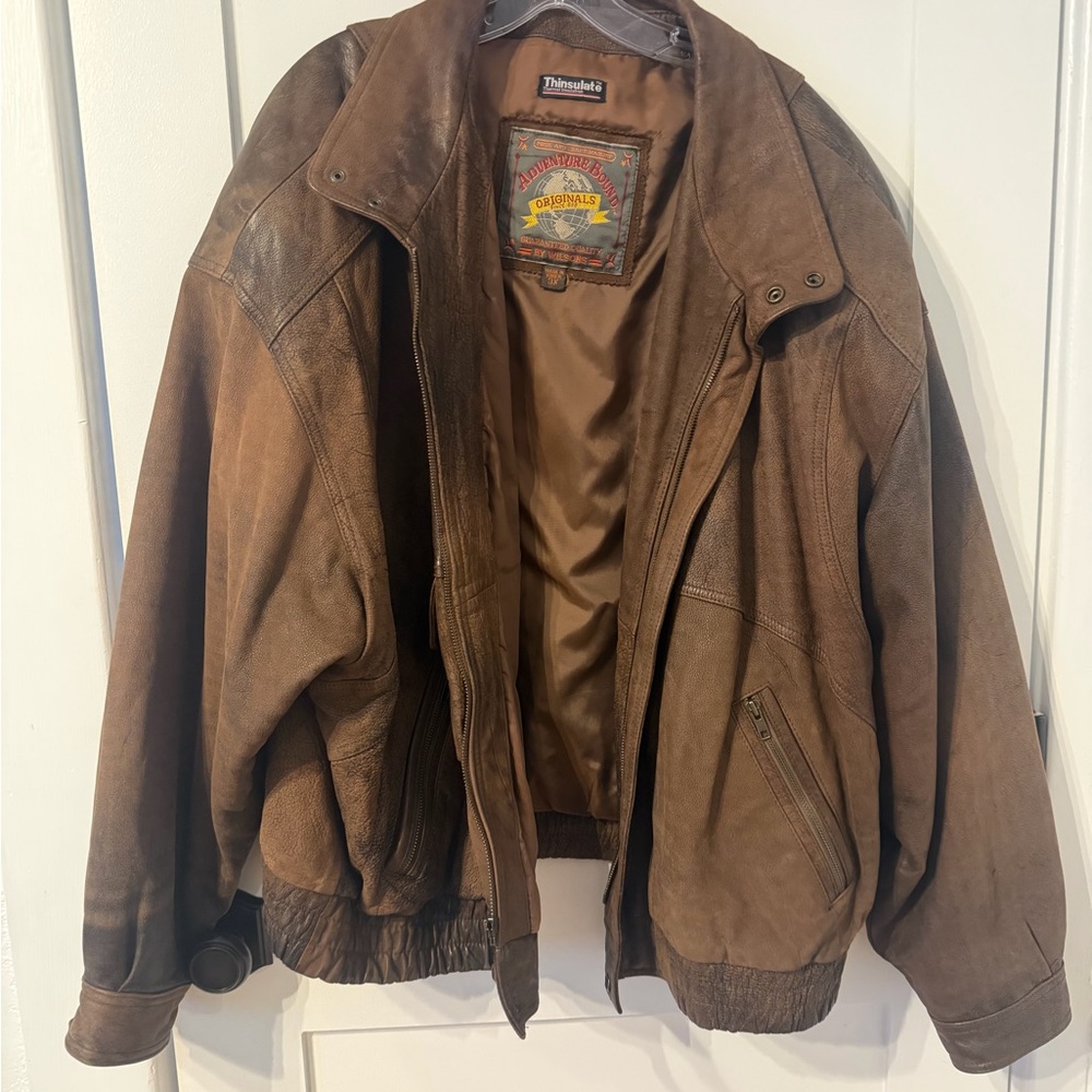 3X Brown Leather Bomber Jacket